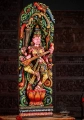Saraswati Painted Wood Sculpture Dancing with Veena on Lotus Panel Carved in India 48"