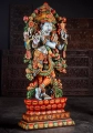 Huge, 7 Foot Tall Krishna Wood Statue Playing Flute with Chakra & Shankha on Lotus, India 84"