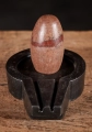 Shiva Lingam Red-Banded Narmada Stone with Hand-Carved Black Yoni Base 3.5"