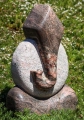 Ganesh Pink-Red Granite Abstract Garden Sculpture with Right-Curved Trunk 24"