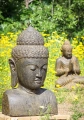 Buddha Lava Stone Garden Sculpture Bust with Ushnisha and Long Earlobes, Indonesia 31"