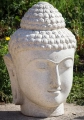 Buddha Head Large Garden Statue with Peaceful Expression White Terrazzo Sculpture 41"