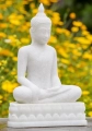 Buddha White Marble Statue in Earth Touching Mudra on Separate Lotus Base 16"