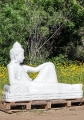 Buddha Garden Sculpture Reclining on Pillow in Full Robes White Marble Hand Made in Vietnam 72"