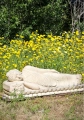 Buddha Marble Garden Sculpture Reclining Hand Carved Sepia Toned on Pillow 48"