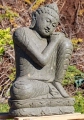 Buddha Dreaming Garden Statue on Lotus Base Hand Carved Green Lava Stone Sculpture 33"