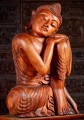 Wooden Dreaming Buddha Sculpture in Peaceful Resting Position Hand Carved Statue 40"