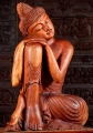 Buddha Wooden Sculpture Resting on Left Knee in Dream Pose Cared in Indonesia 39"