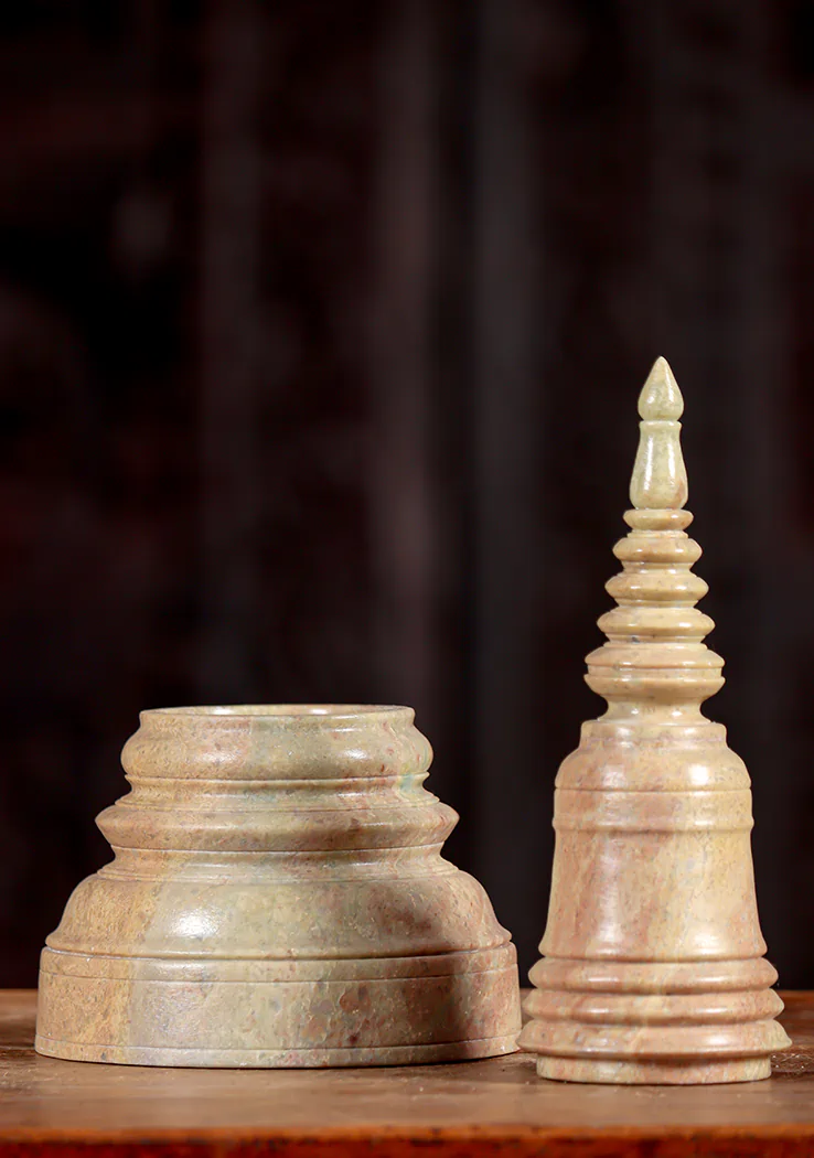 Buddhist Stupa Sculpture Cambodian Marble Urn with Removable Lid, Cambodia 11"