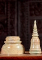 Buddhist Light Marble Stupa Sculpture with Removable Lid Carved in Cambodia 15.5"