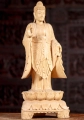 Buddha Light Wood Hand Carved Sculpture in Vitarka Mudra Standing on Lotus 20"
