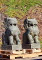 Stone Pair Guardian Shishi Lions or Foo Dogs Garden Statues Hand Carved in Indonesia 31"