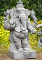 Ganesh Large Black Granite Sculpture Standing with Cobra Belt, Mooshika & Right-Curved Trunk 54"