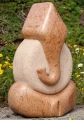 Ganesha Abstract Sculpture in Orange Granite with Right-Curved Trunk and Round Body 36"