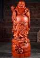Hotei Buddha Wood Sculpture Standing with Mala and Wish Stick Vietnamese Statue 71"