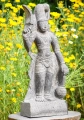 Karuppa Black Granite Statue with Sword and Mace, South Indian Village Guardian Deity 26"