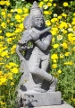 Krishna Playing Flute Black Granite Garden Sculpture with Halo and Headdress Feather 31.5"