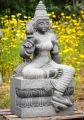 Lakshmi Granite Sculpture Seated in Lalitasana with Lotus Flower, India 35"