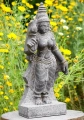 Parvati Black Granite Garden Sculpture Holding Lotus Flower, Hindu Goddess 23"