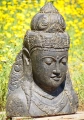 Tara Lava Stone Garden Sculpture Bust with Headdress and Jewelry, Indonesia 27"