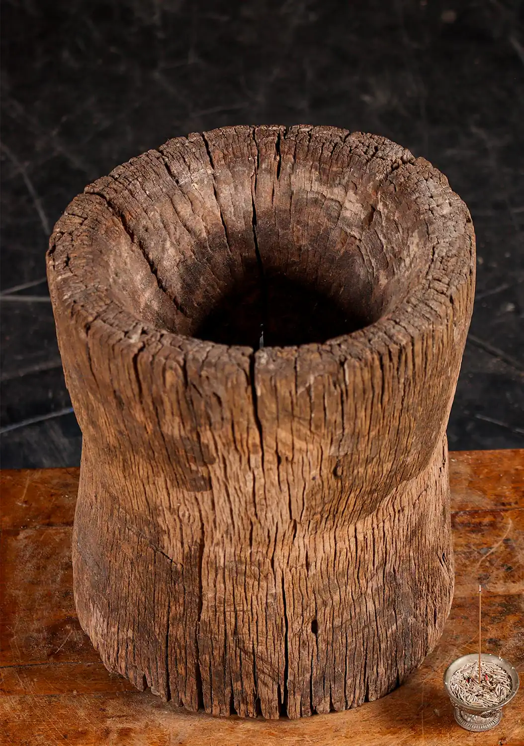 Antique Cambodian Wood Rice Mortar Pedestal Statue Display Stand 18"