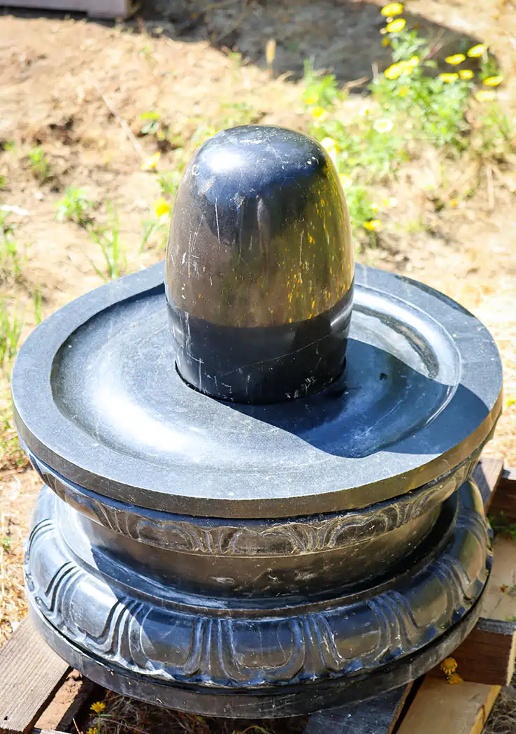 Shiva Lingam Black Narmada Stone with Hand Carved Black Granite Yoni Sculpture, India 35"