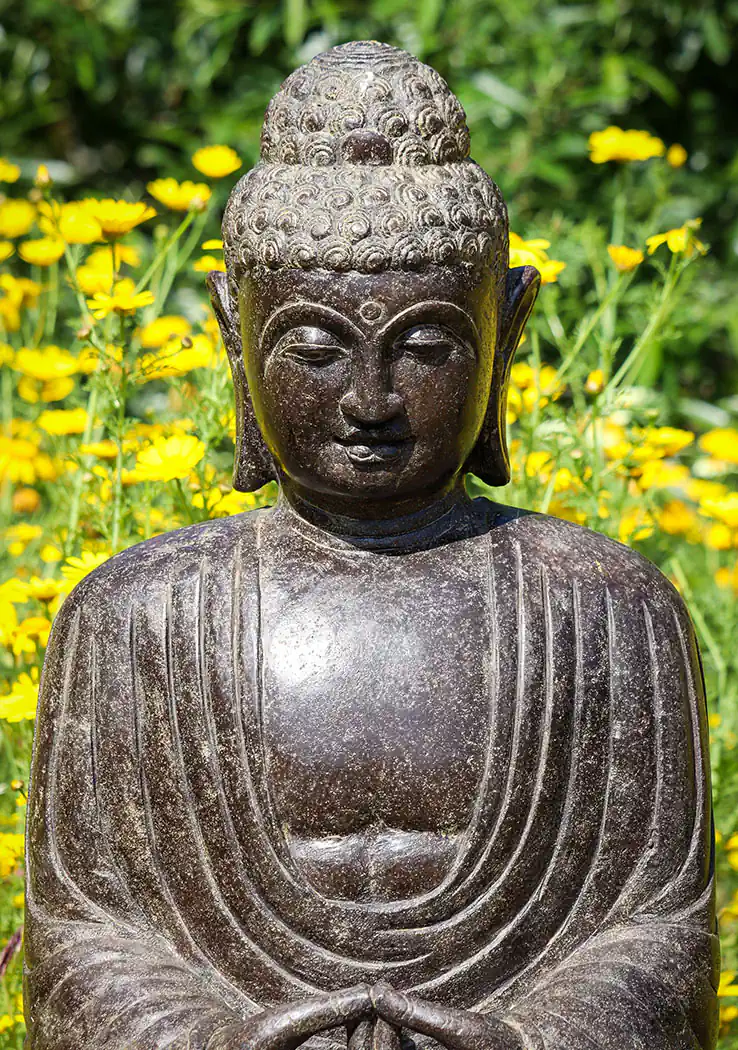 Buddha Lava Stone Garden Sculpture Japanese Style Meditating in Dhyana Mudra 32"