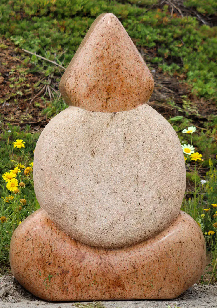 Ganesha Abstract Sculpture in Orange Granite with Right-Curved Trunk and Round Body 36"