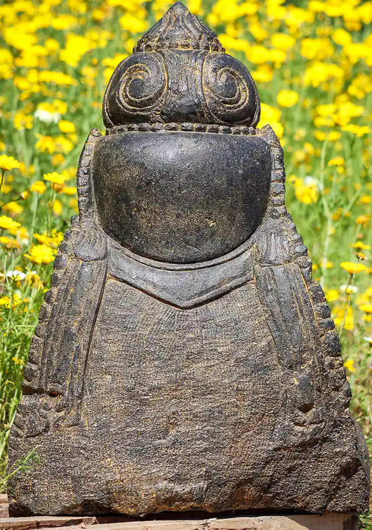 Tara Lava Stone Garden Sculpture Bust with Headdress and Jewelry, Indonesia 27"