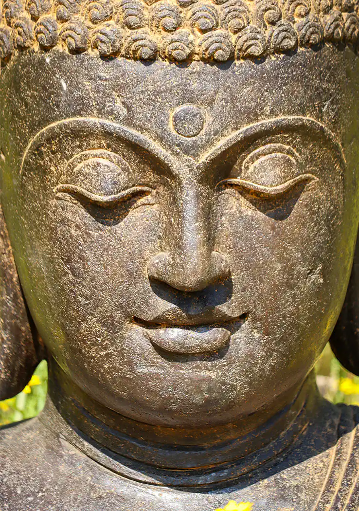 Buddha Lava Stone Garden Sculpture Bust with Third Eye, Ushnisha, Long Earlobes 32"