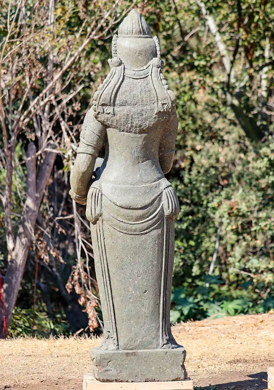 Devi Tara Sculpture Lava Stone Fountain Holding Water Jug Tall Garden Sculpture 59"