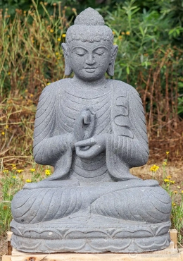 Buddha Lava Stone Garden Sculpture in Dharma Chakra Mudra & Full Lotus 39"