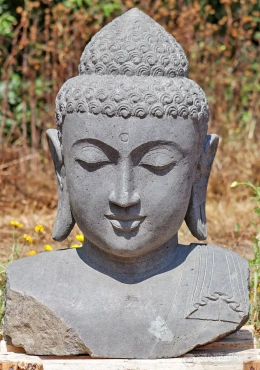 Buddha Bust Garden Sculpture Hand-Carved Lava Stone from Indonesia 29"