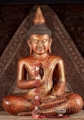 Buddha Wood Sculpture in Red and Gold, Teaching Mudra in Full Lotus from Cambodia 28"