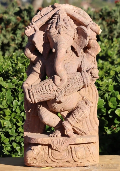 Ganesh Sandstone Sculpture Dancing with Drum and Sticks, Odisha, India 30"