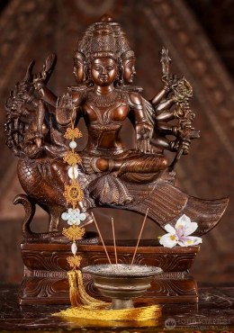 Murugan Brass Statue with Six Faces Riding Peacock, Abhaya & Varada Mudras 16"