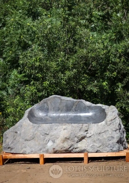 River Stone Boulder Bench Sculpture with Polished Seat & Natural Cut Stone 80"