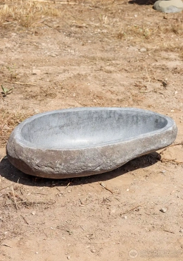 Oval River Stone Vessel Urli Bird Bath Hand-Carved from Natural Stone 33"