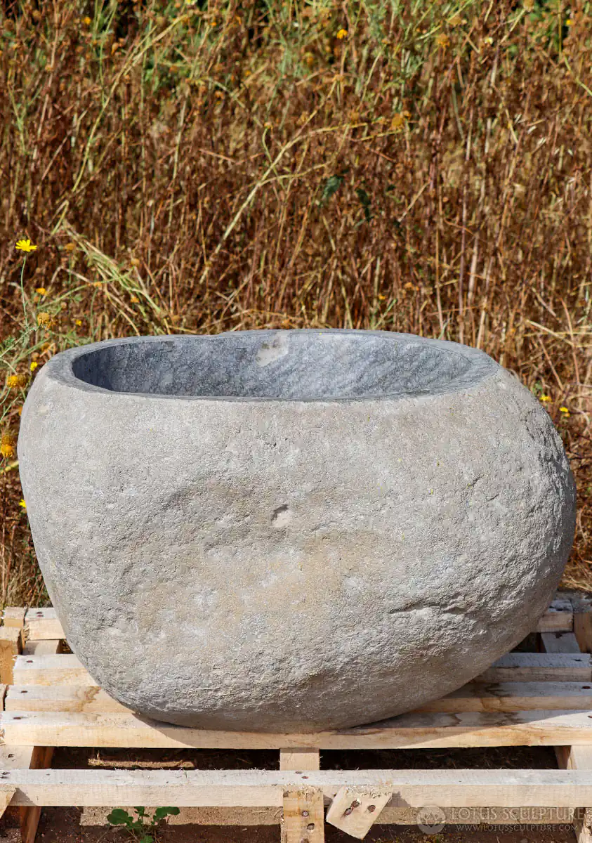 Water Vessel Natural Stone Bird Bath Garden Sculpture for Outdoor Use, Indonesia 29"