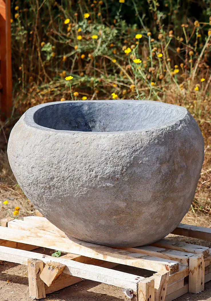 Water Vessel Natural Stone Bird Bath Garden Sculpture for Outdoor Use, Indonesia 29"