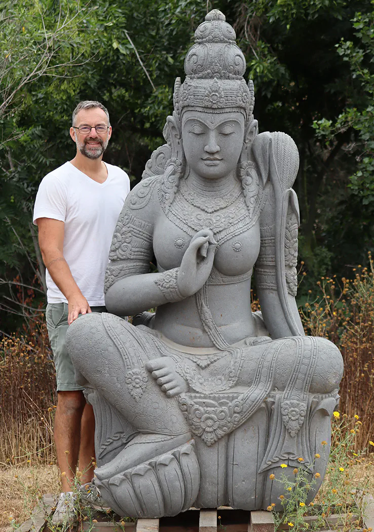 Enormous Stone Devi Tara: Hand-Carved Artistry for Meditative Gardens 87"