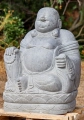 Happy Buddha of Wealth Statue in Lava Stone Seated with Mala and Robes, Indonesia 31"