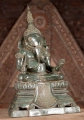 Seated Ganesha Statue, Cambodian Bronze, Antique Green, Triple-Tiered Throne 23.5"