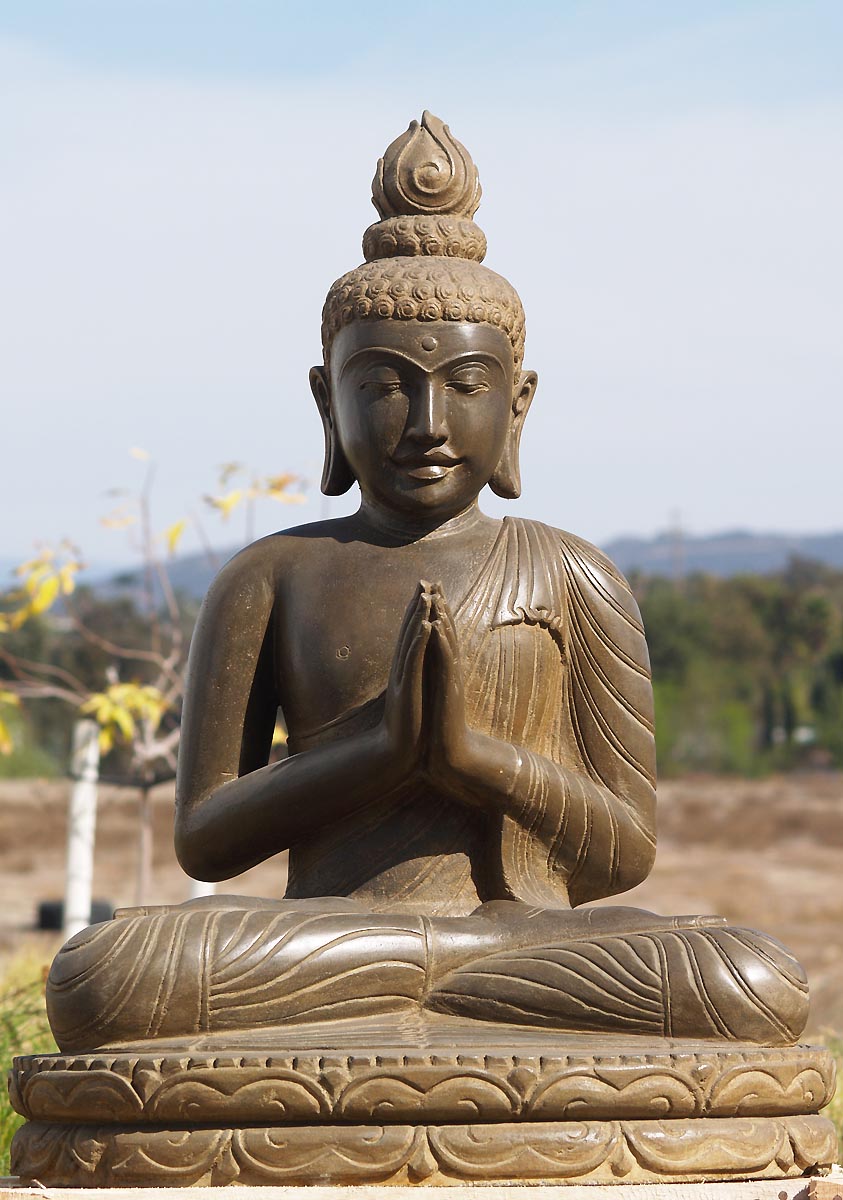 Stone Namaste or Praying Buddha Statue 36"