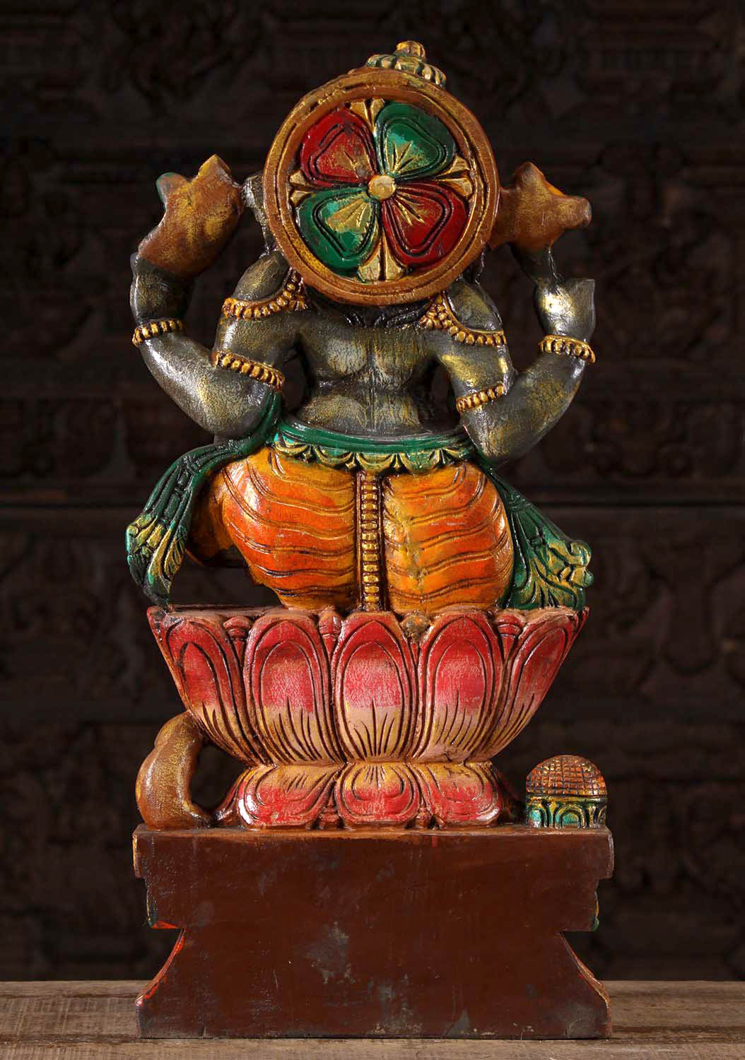 Wooden Ganesh Statue with Left Facing Trunk 24"