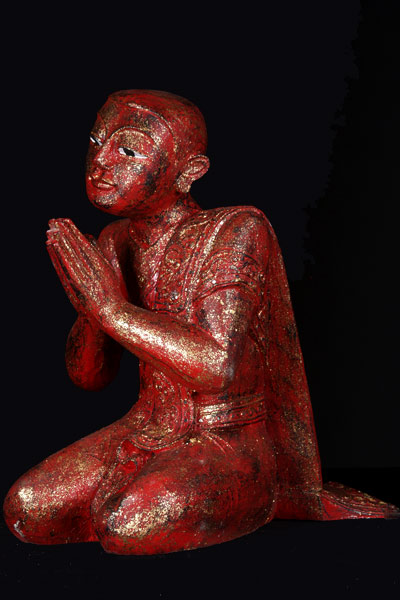 Kneeling Monk in Wai Position with Gold Leaf 21"