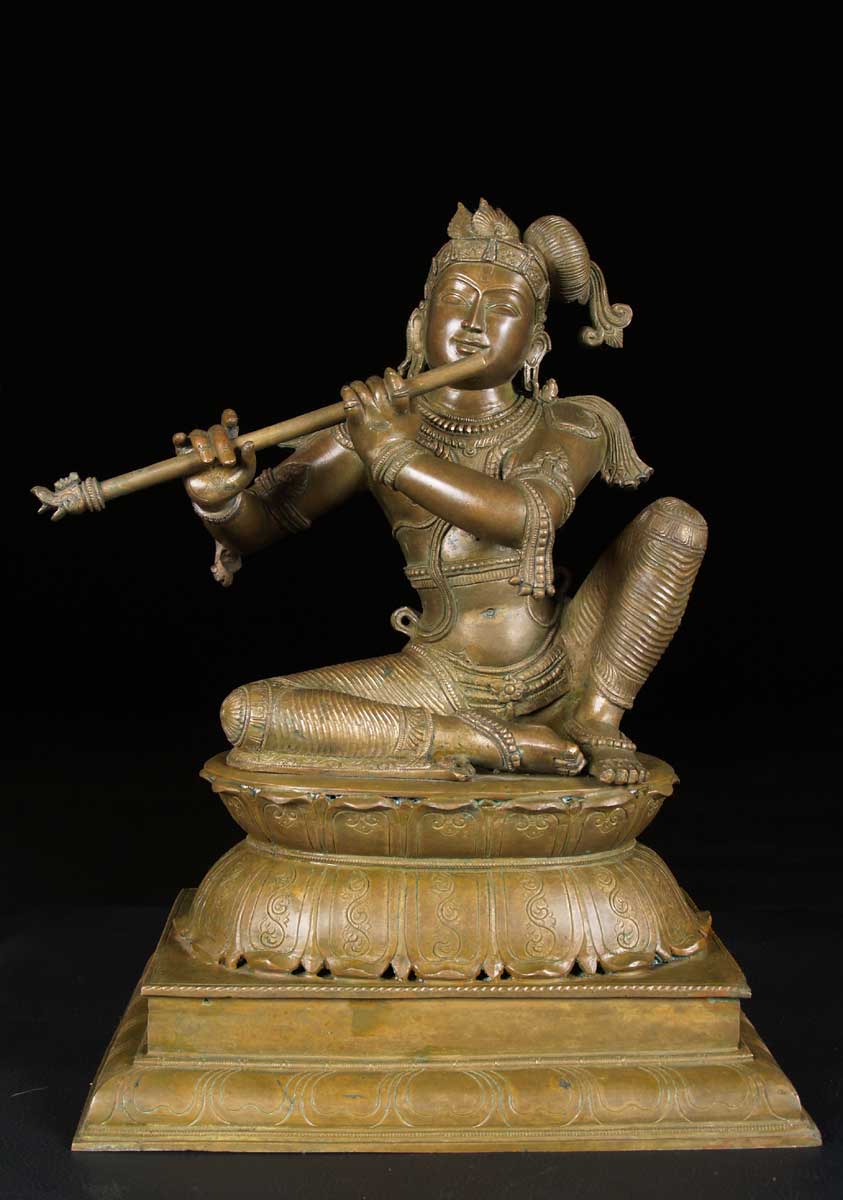 Seated Krishna Statue Playing the Flute 18"