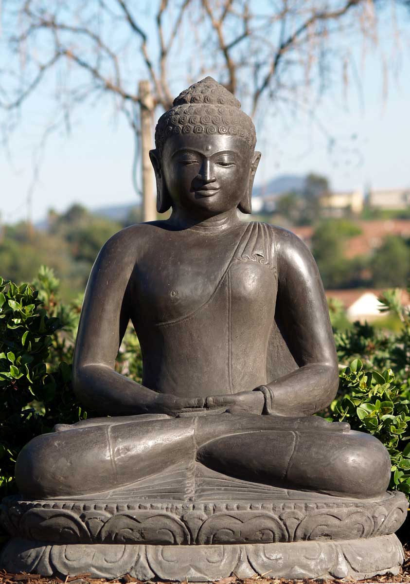 Meditating Black Stone Borobudur Buddha 32"