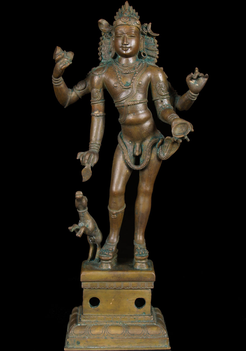Bronze Bhiksantana Statue with Dog 15"