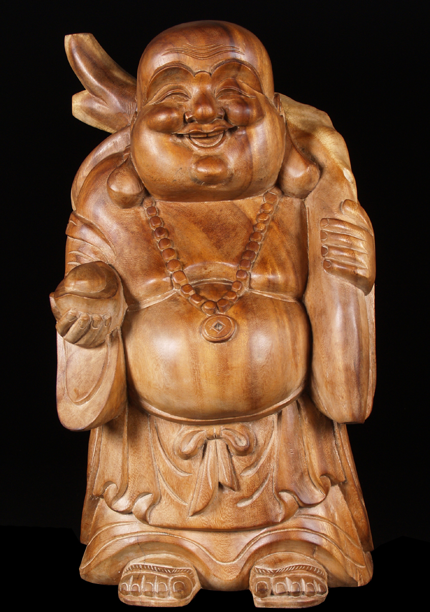 Standing Wood Statue of the Laughing Buddha 25"